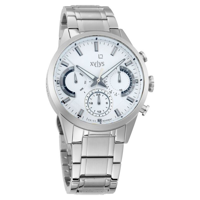 Xylys Swiss Multifunction Silver Stainless Steel Strap and White Dial Watch For Men