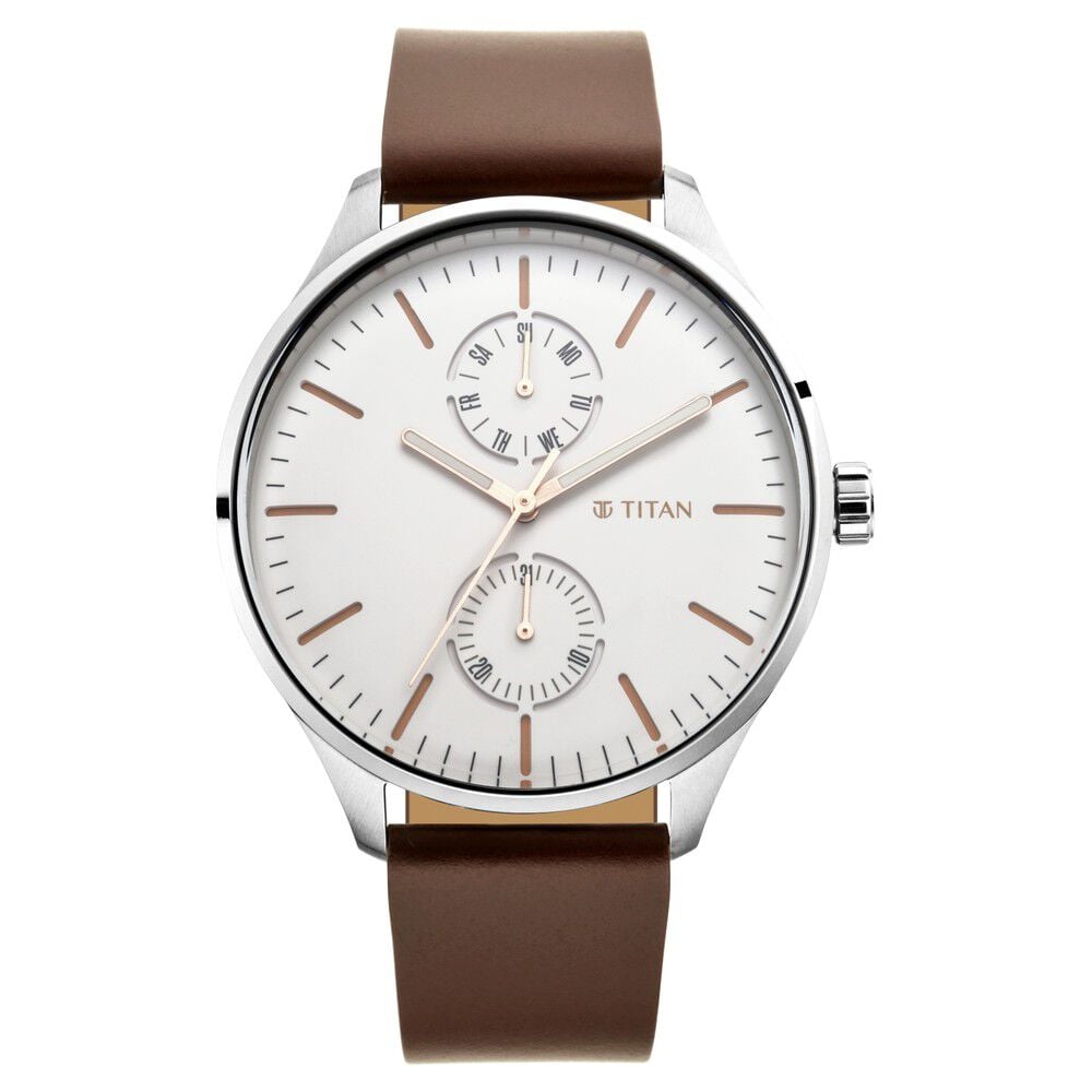 Buy Online Titan Evoke White Dial Analog with Day and Date