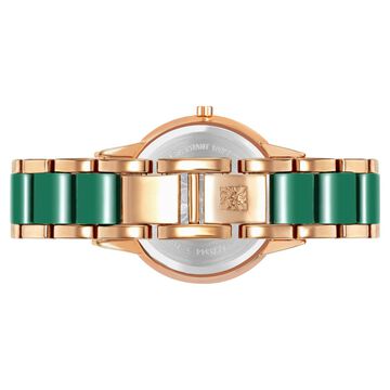 Anne Klein Quartz Analog Green Dial Rose Gold Ceramic Strap Watch For Women