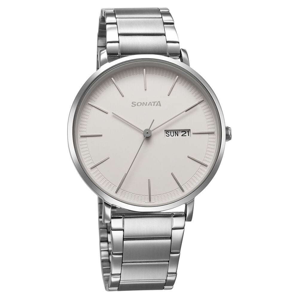 Sonata Ascent Quartz Analog with Day and Date White Dial Stainless Steel Strap Watch For Men-image-16