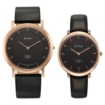 Titan Edge Pair Black Dial Analog Leather Strap watch for Couple