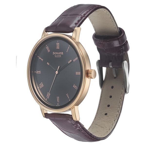 Sonata Quartz Analog Anthracite Dial Leather Strap Watch for Men - image number 1