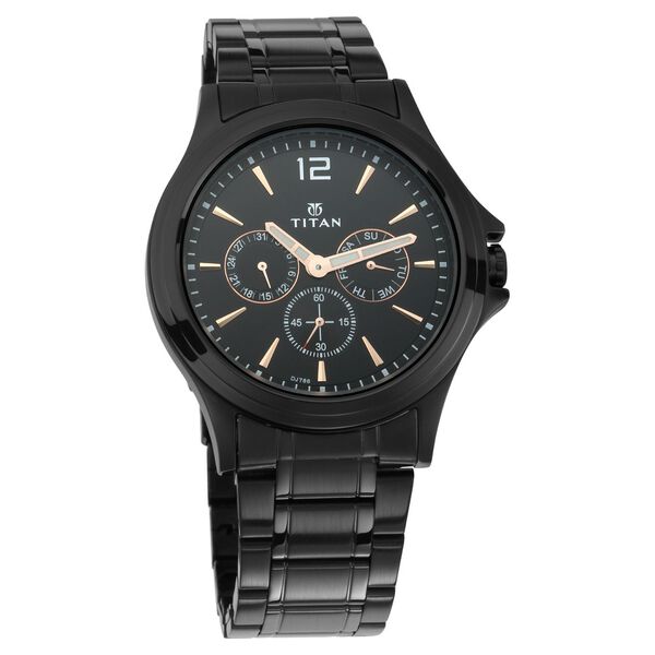 Titan Quartz Multifunction Black Dial Stainless Steel Strap Watch for Men - image number 0