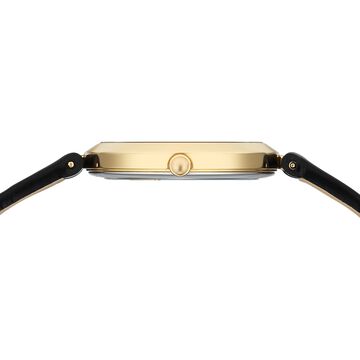 Titan Nebula Lotus 18 KT Gold Quartz Analog Mother Of Pearl Dial Black Leather Strap Watch For Women