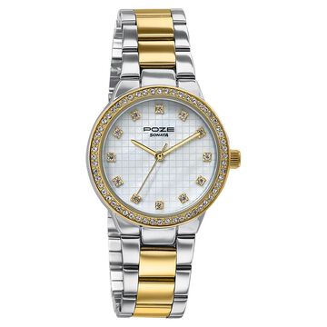 Sonata Poze Quartz Analog White Dial Two Toned Colour Stainless Steel Strap Watch For Women