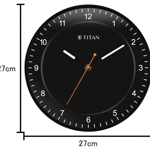 Titan Contemporary Black Wall Clock with Domed Glass and Silent Sweep 27 x 27 cm (Small) - image number 5
