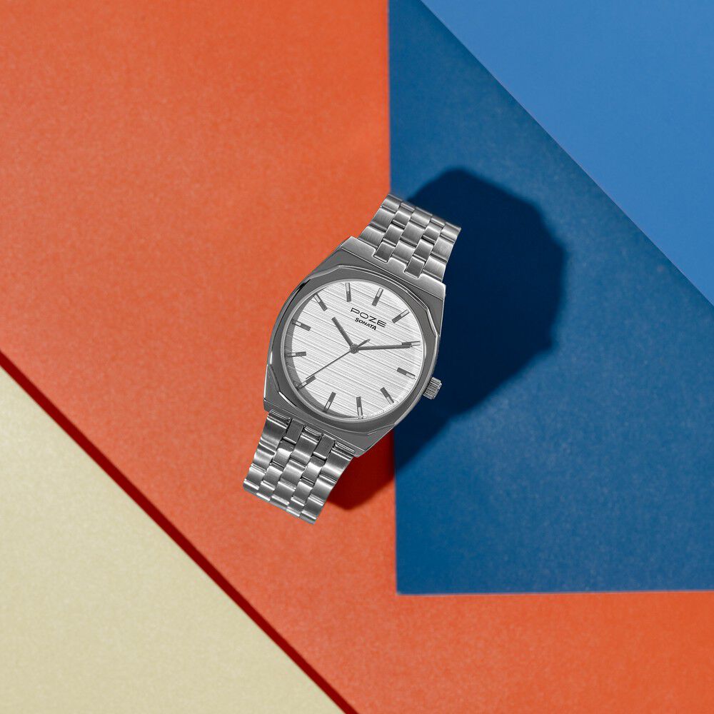 Sonata Poze Quartz Analog White Dial Silver Colour Stainless Steel Strap Watch For Men-picture-11