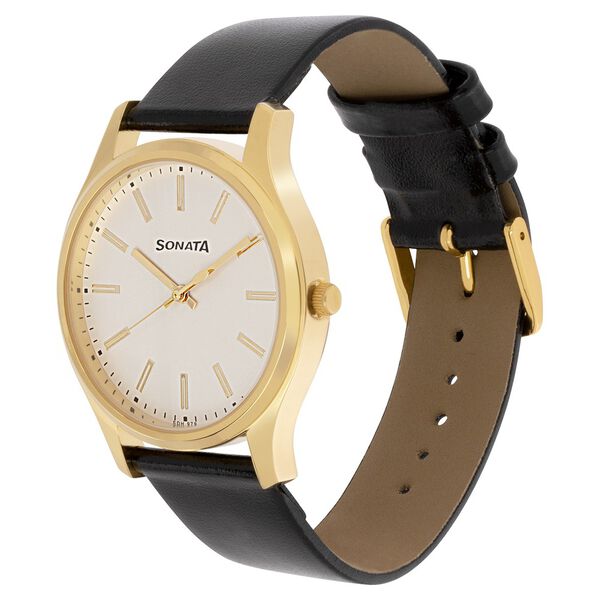 Sonata Quartz Analog White Dial Leather Strap Watch for Men - image number 2