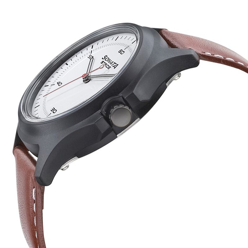 Sonata Stride Smart White Dial Leather Strap Watch for Men - image number 2
