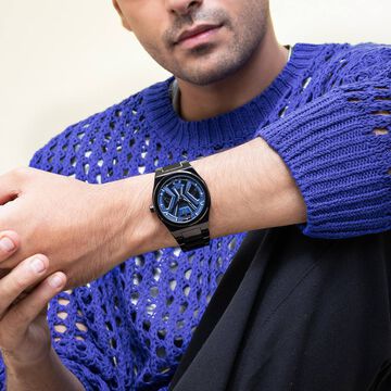Vyb Limitless By Fastrack Quartz Analog Blue Dial Metal Strap Watch For Guys
