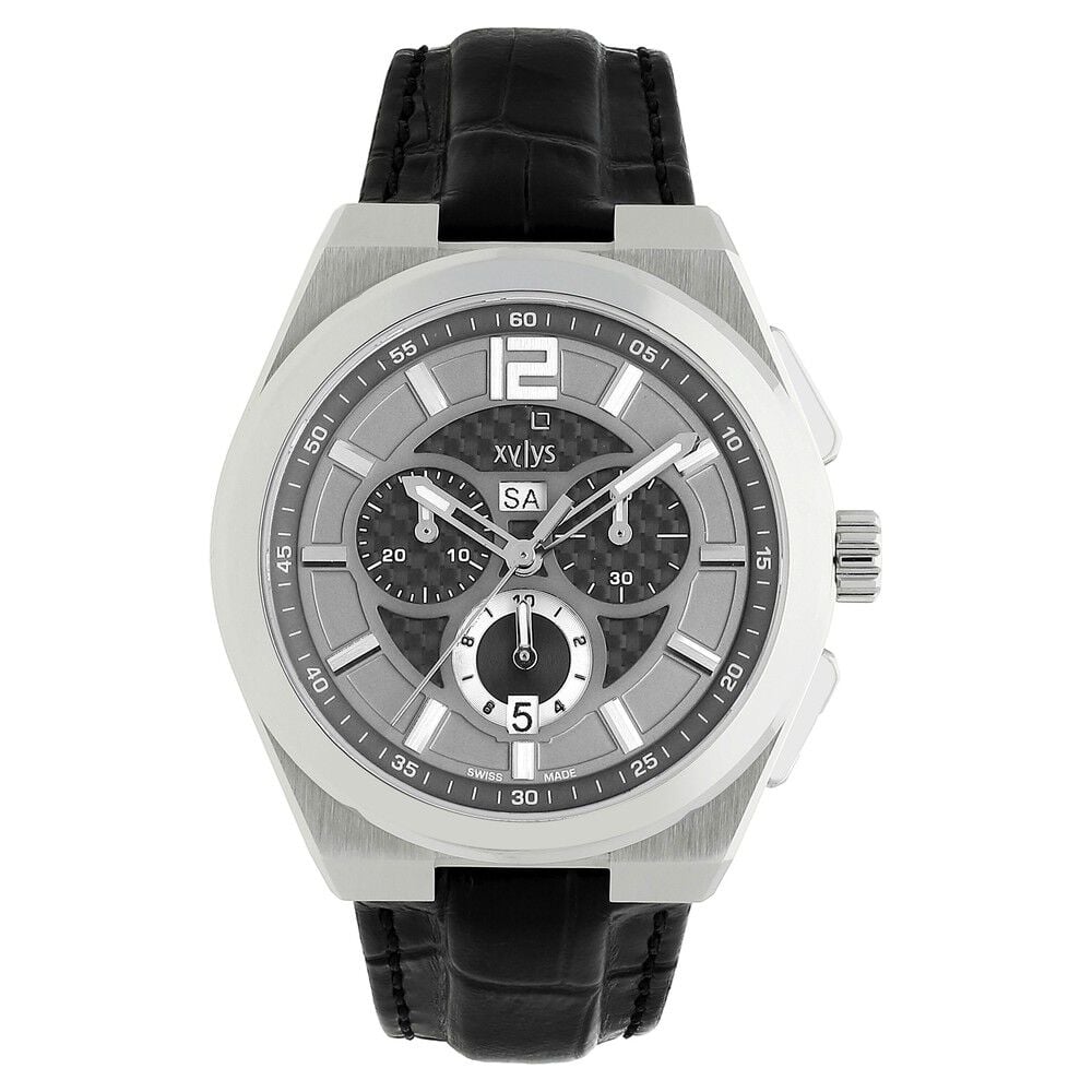 Buy Online Xylys Swiss Chronograph Black Leather Strap and Grey