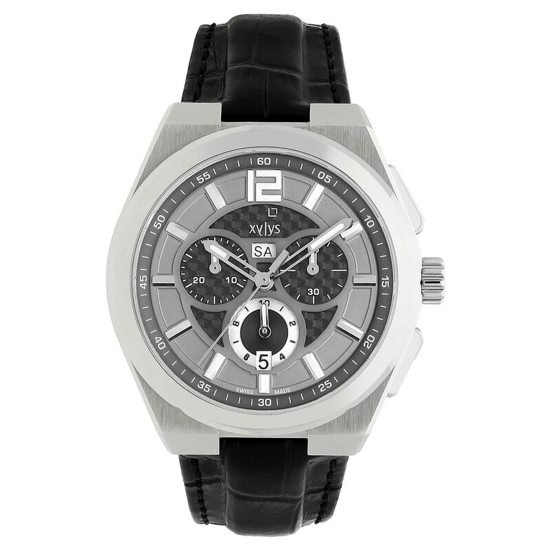 Xylys Swiss Chronograph Black Leather Strap and Grey Dial Watch For Men