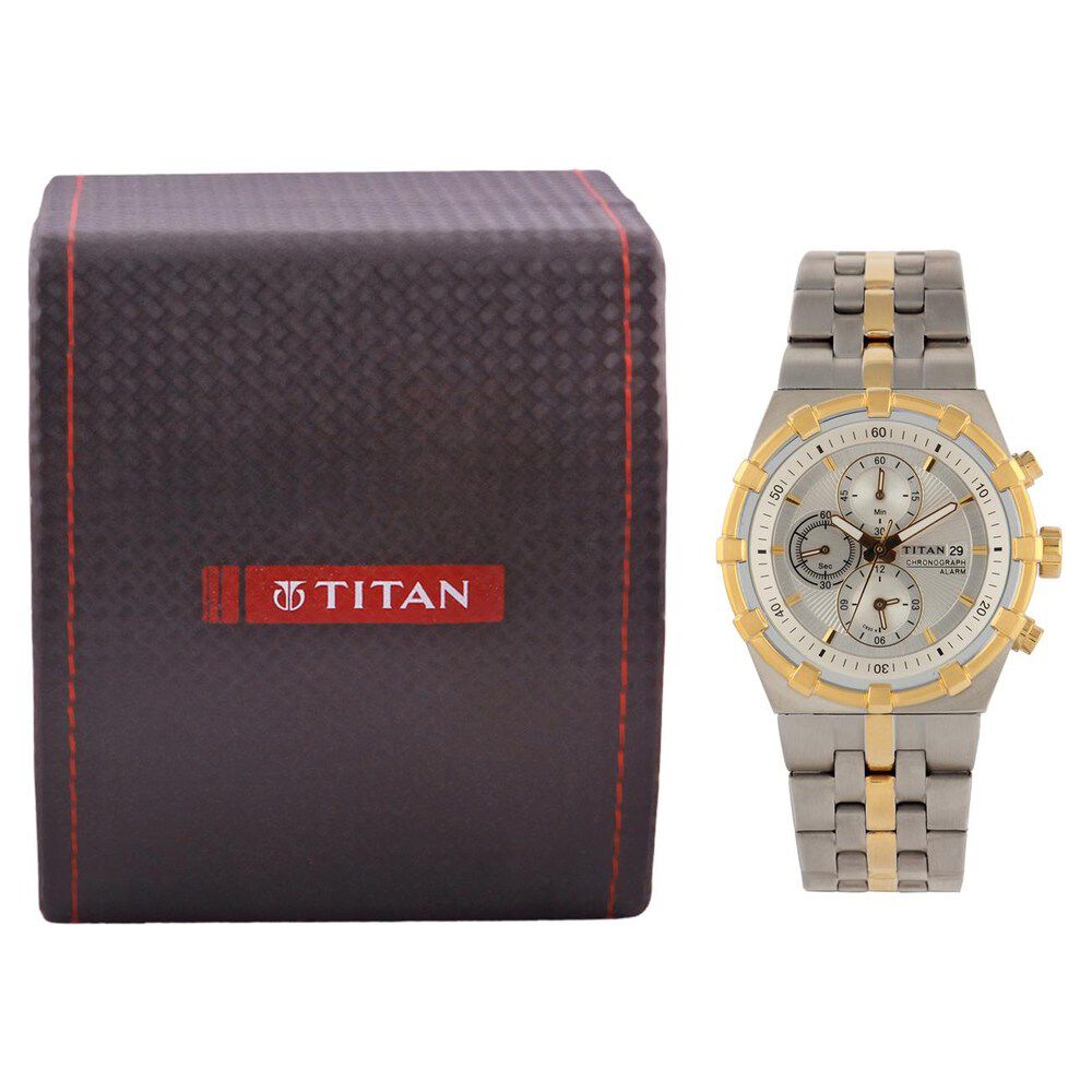 Titan Regalia White Dial Chronograph Metal Strap Watch for Men