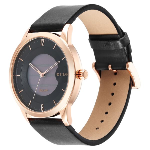 Titan Solar Multifunction Black Dial Black Leather Strap Watch For Men - image number 2