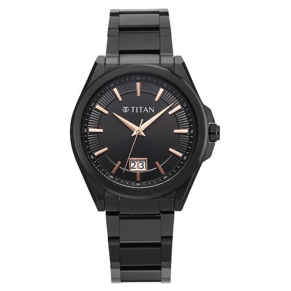 Titan Classique Big Date Analog with Black Dial Black Stainless Steel Strap Watch for Men - image number 1