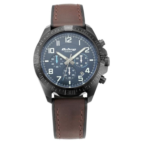 Titan Octane Hyper Lume Blue Dial Chronograph Leather Strap watch for Men - image number 1