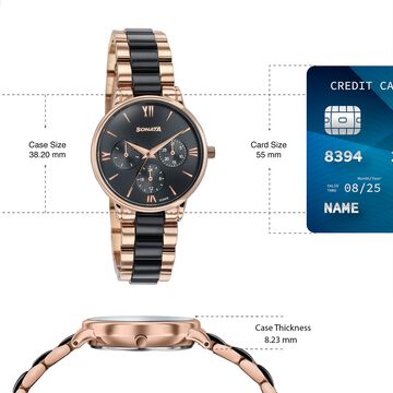 Sonata Festive Quartz Multifunction Black Dial Two Toned Acetate And Metal Strap Watch For Women