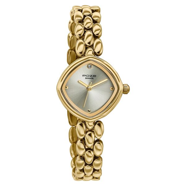 Poze Poze Quartz Analog Golden Dial Golden Metal Strap Watch For Women - image number 2