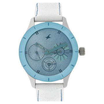 Fastrack Monochrome Quartz Multifunction Blue Dial Leather Strap Watch for Girls