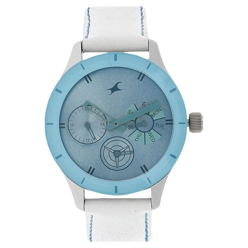 Fastrack Monochrome Quartz Multifunction Blue Dial Leather Strap Watch for Girls - image number 0