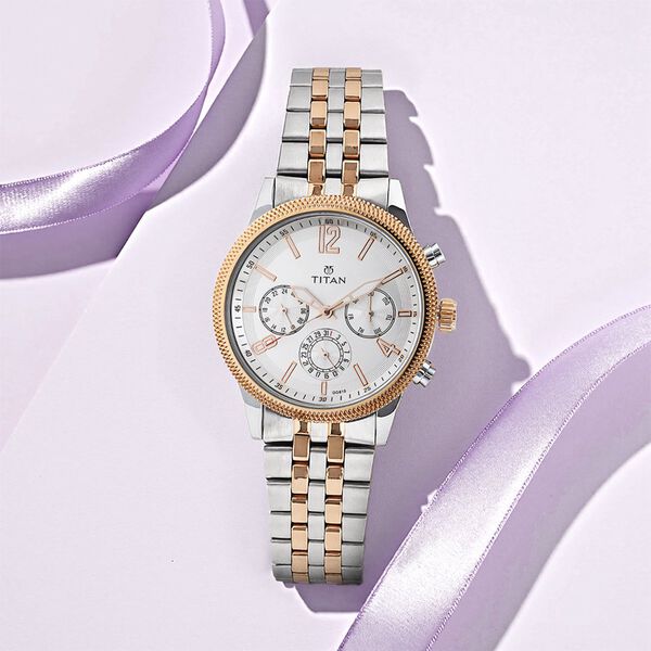 Titan Men's Metropolitan Luxe: Multifunction White Dial with Two-Tone Stainless Steel Bracelet Watch - image number 0