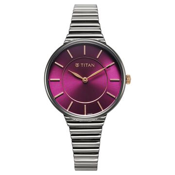 Titan Aura Quartz Analog Purple Dial Stainless Steel Strap Watch for Women