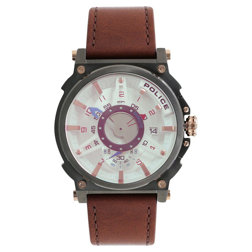 Buy Online Police Quartz Multifunction Silver Dial Leather Strap