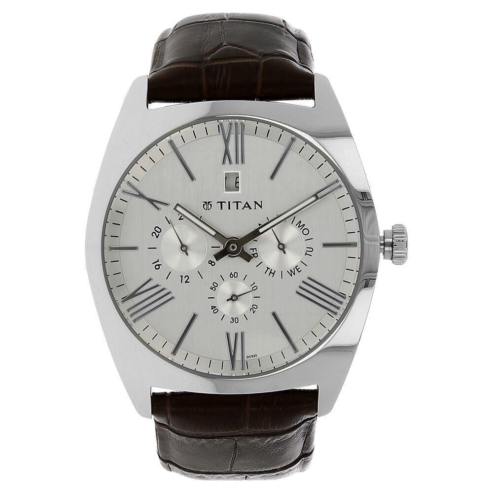 Buy Online Titan Quartz Analog White Dial Leather Strap Watch for