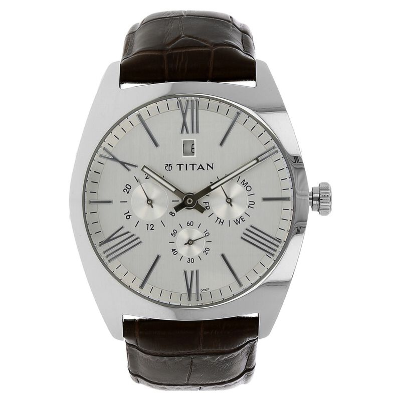 Titan Quartz Analog White Dial Leather Strap Watch for Men