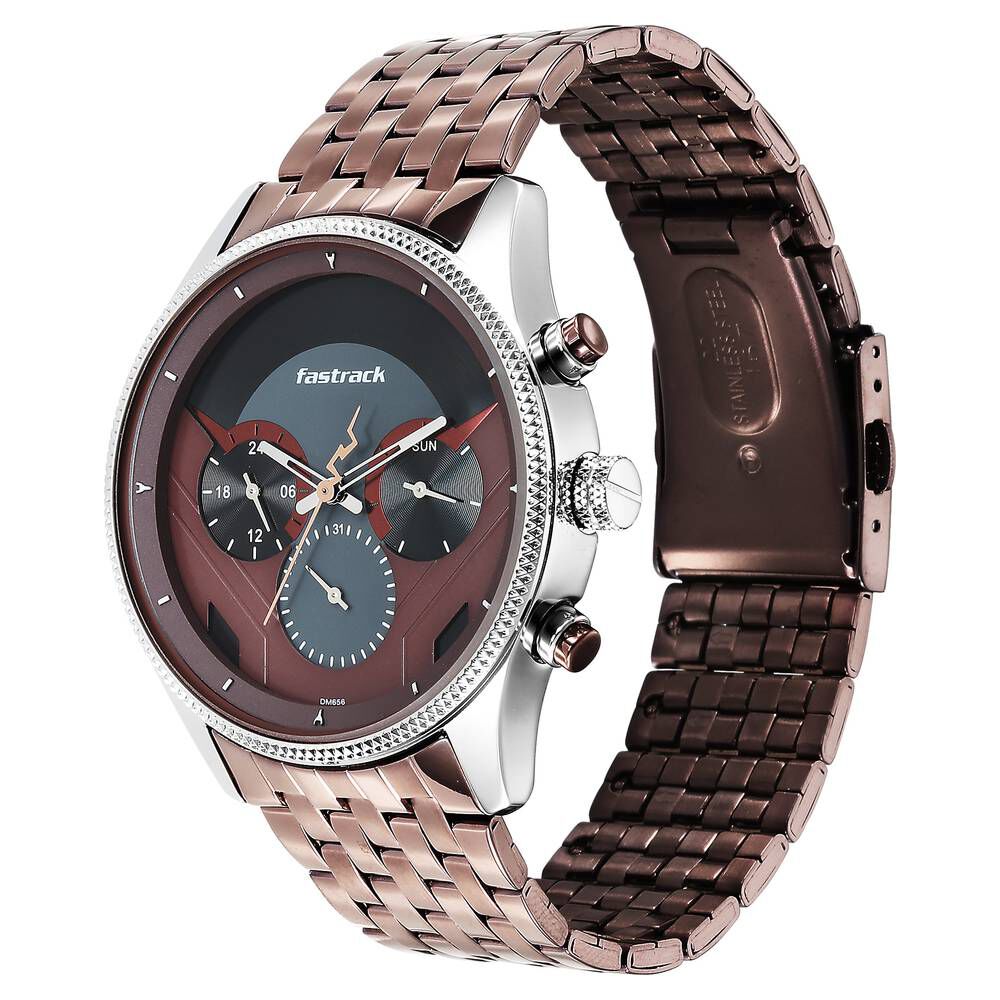 Buy Online Fastrack Thor Quartz Multifunction Red Dial Metal Strap