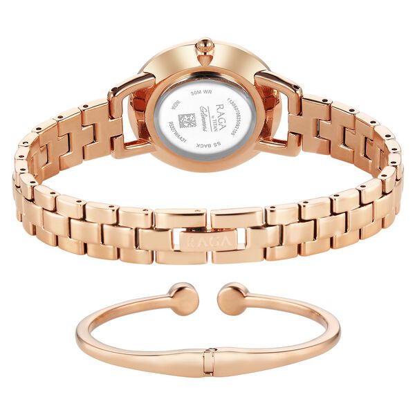 Titan Raga Glimmers Quartz Analog Red Mother of Pearl Dial Rose Gold Metal Strap Watch For Women - image number 5