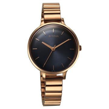 Titan Secluded Quartz Analog Blue Dial Metal Strap Watch For Women