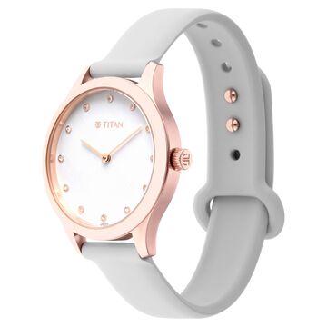 Titan Athleisure White Dial Analog Rubber Strap Watch for Women