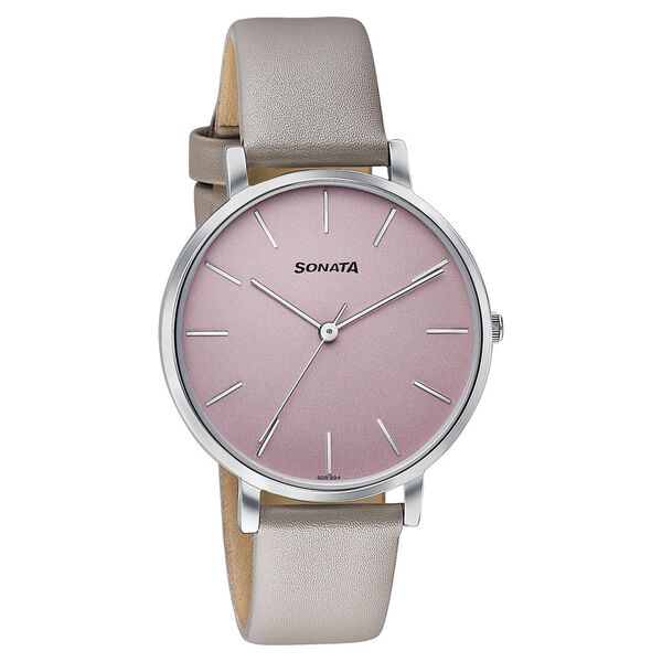 Sonata Pastel Play Quartz Analog Pink Dial Leather Strap Watch For Women - image number 2