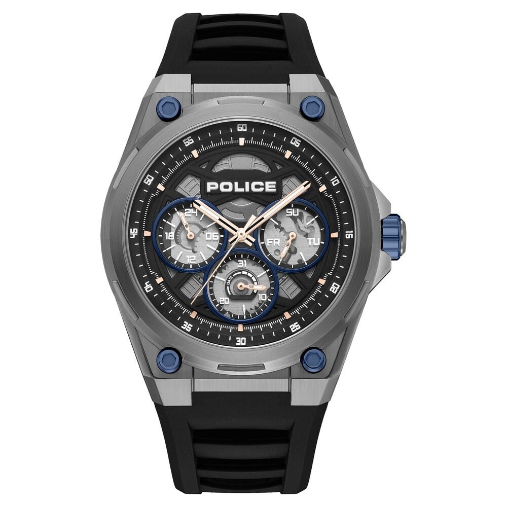 Police Quartz Multifunction Black Dial Blue Silicone Strap Watch For Men-image-49