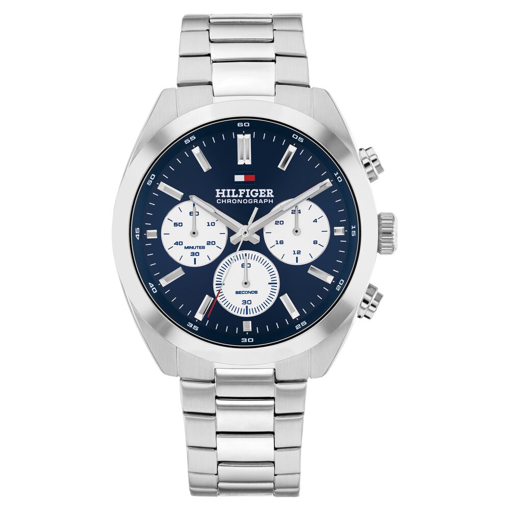Tommy Hilfiger Quartz Chronograph Blue Dial Silver Stainless Steel Strap Watch For Men-picture-34