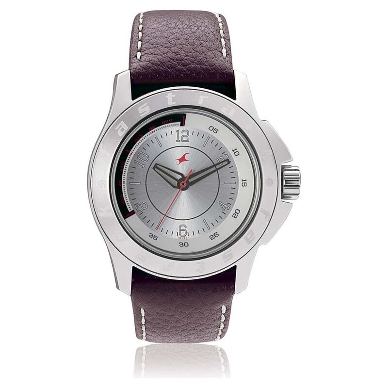 Fastrack Quartz Analog Silver Dial Leather Strap Watch for Guys