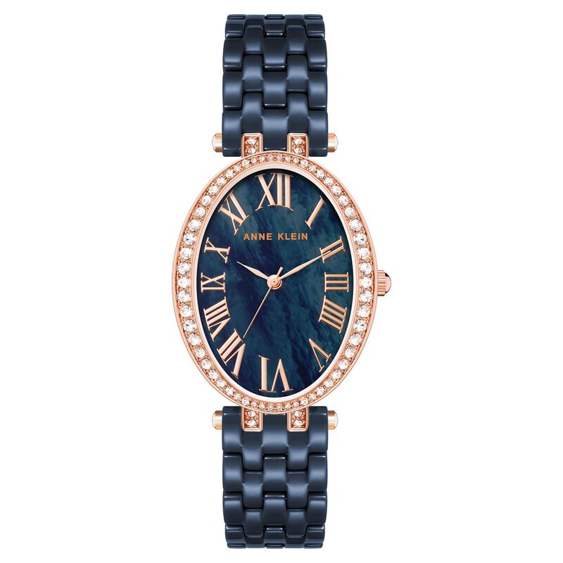Anne Klein Quartz Analog Blue Dial Rose Gold With Blue Ceramic Strap Watch For Women