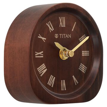 Titan Wooden Table Clock Dark Brown Dial with Silent Sweep Technology