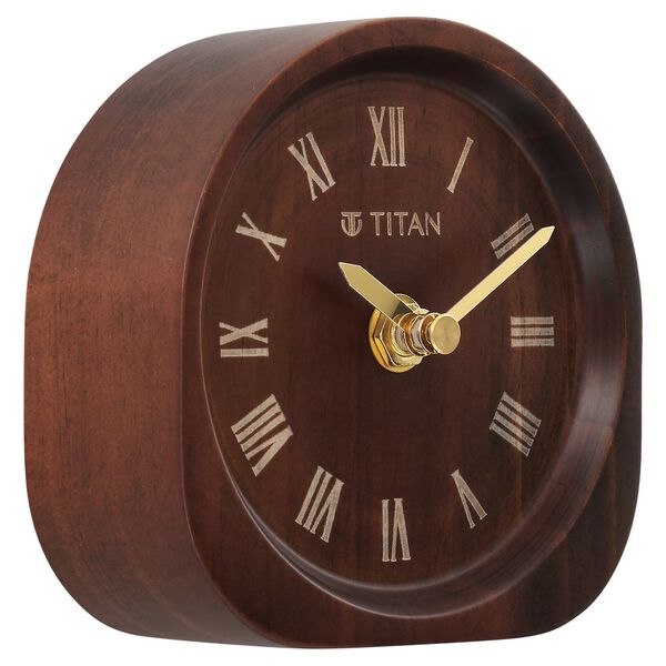 Titan Wooden Table Clock Dark Brown Dial with Silent Sweep Technology - image number 1