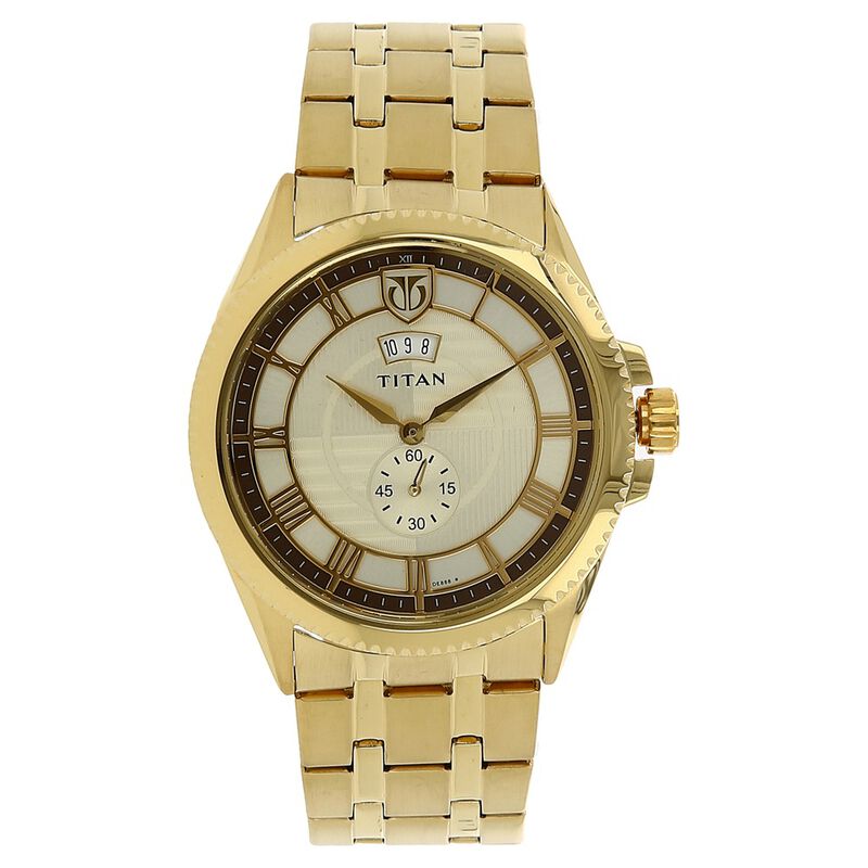 Titan Regal Crest Champagne Dial Analog with Date Stainless Steel Strap Watch for Men - image number 0