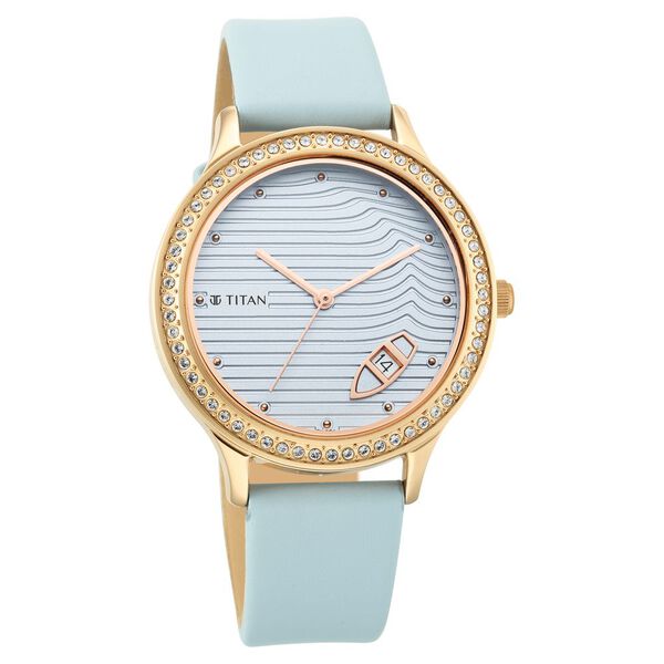 Titan Wander Blue Dial Women Watch With Leather Strap - image number 0
