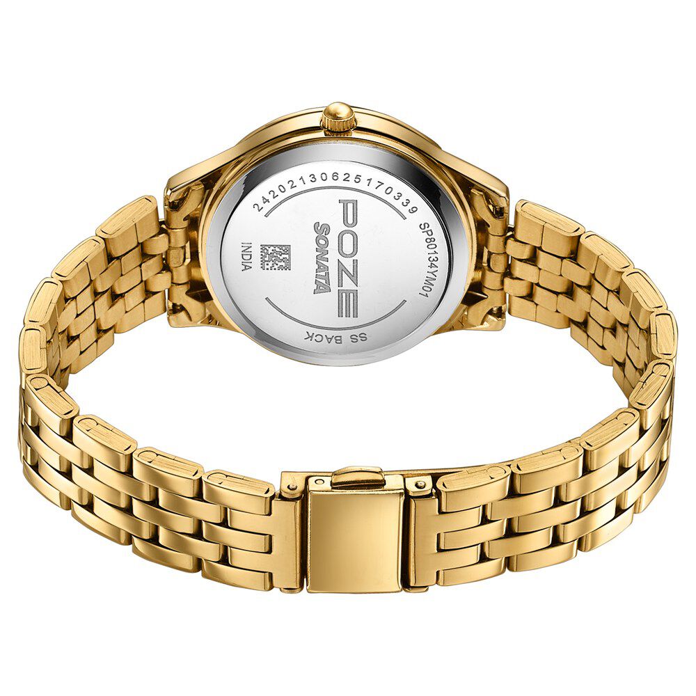 Buy Online Sonata Poze Quartz Analog Green Dial Golden Metal Strap