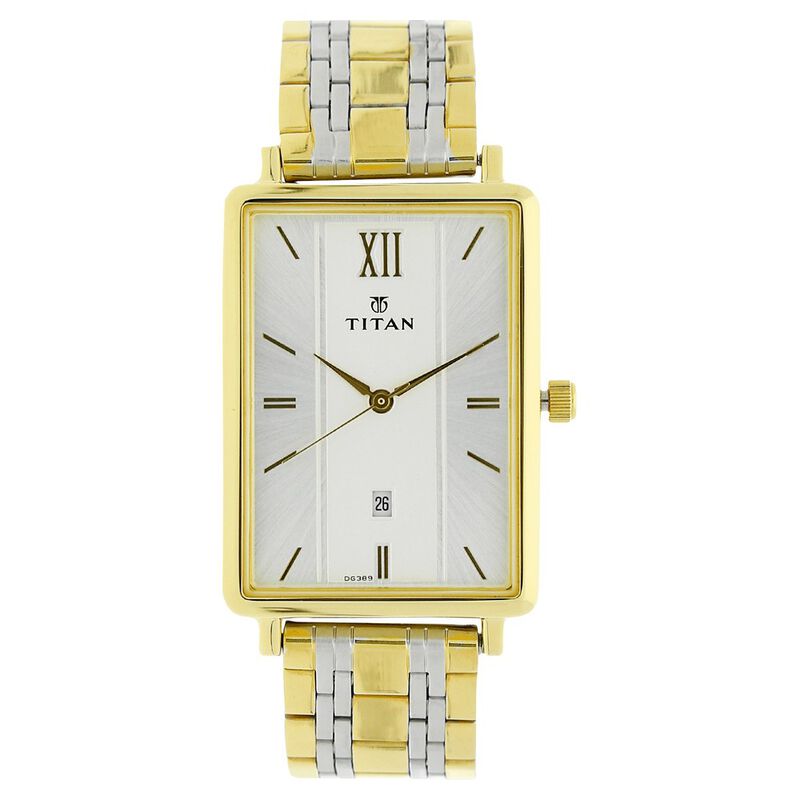Titan Quartz Analog with Date White Dial Stainless Steel Strap Watch for Men