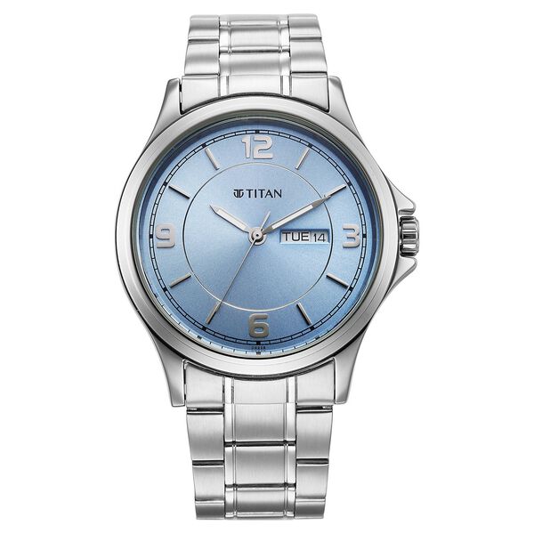 Titan Neo Arabic Analog with Day Date Ice Blue Dial Silver Stainless Steel Strap Watch for Men - image number 1