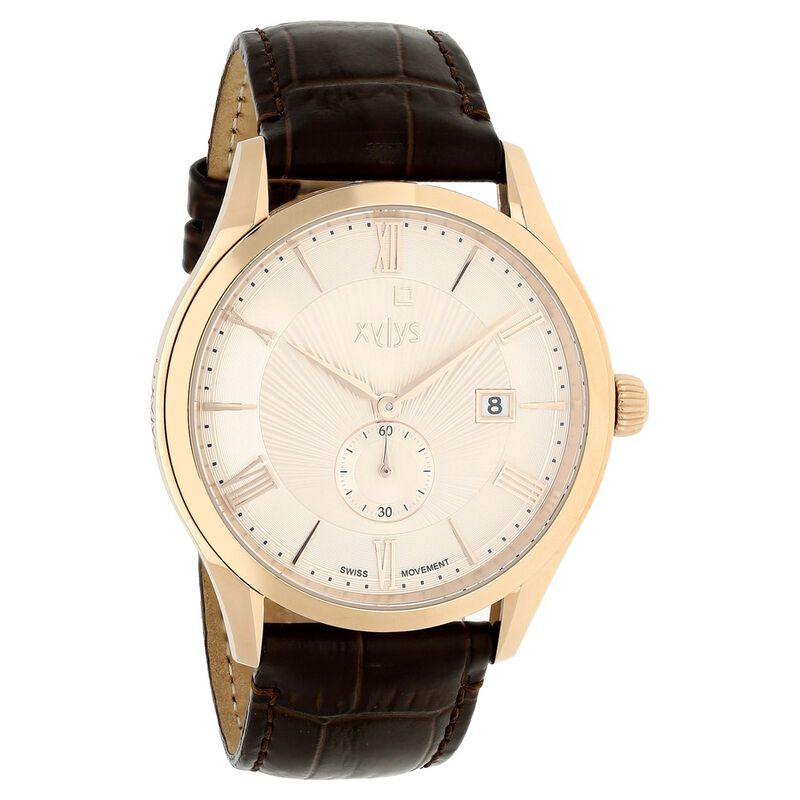 Xylys Quartz Analog with Date Beige Dial Leather Strap Watch for Men - image number 1