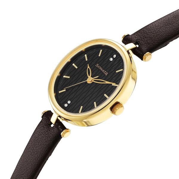 Sonata Classic Gold Brown Dial Leather Strap Watch for Women - image number 2