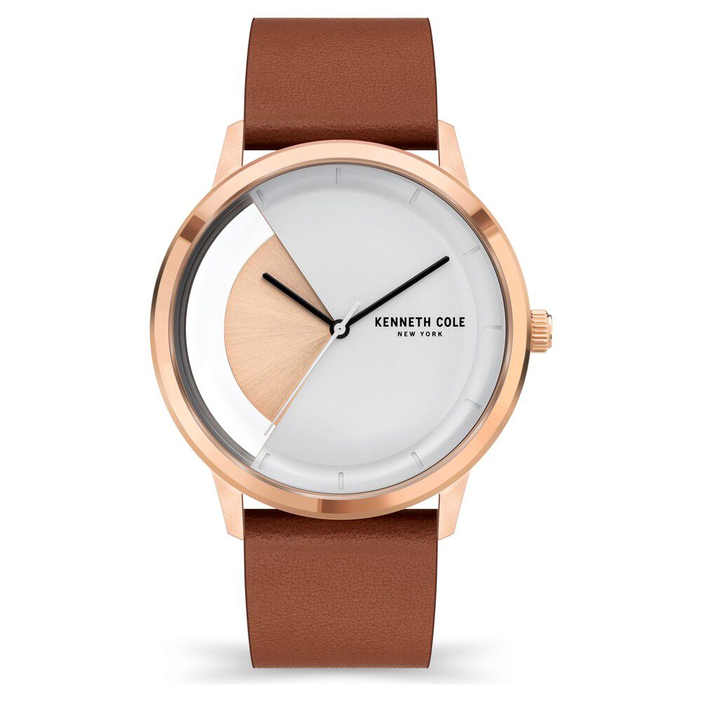 Buy Online Kenneth Cole Quartz Analog Rose Gold Dial Leather Strap