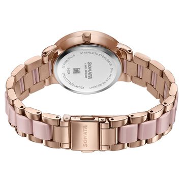 Sonata Festive Quartz Multifunction Pink Dial Two Toned Acetate And Metal Strap Watch For Women