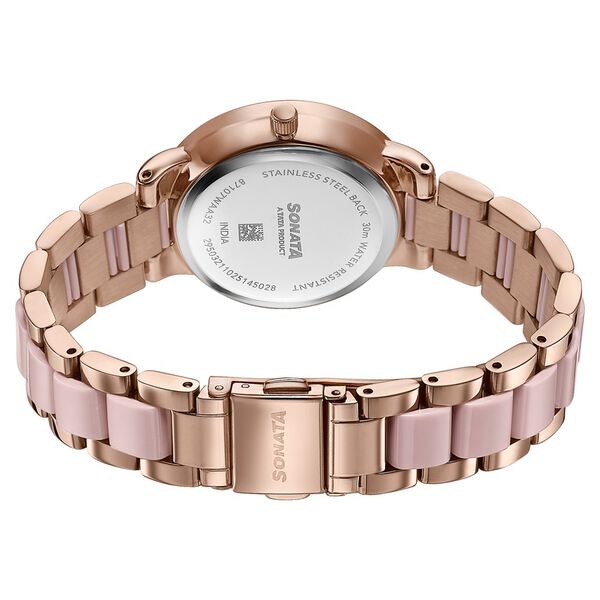 Sonata Festive Quartz Multifunction Pink Dial Two Toned Acetate And Metal Strap Watch For Women - image number 5